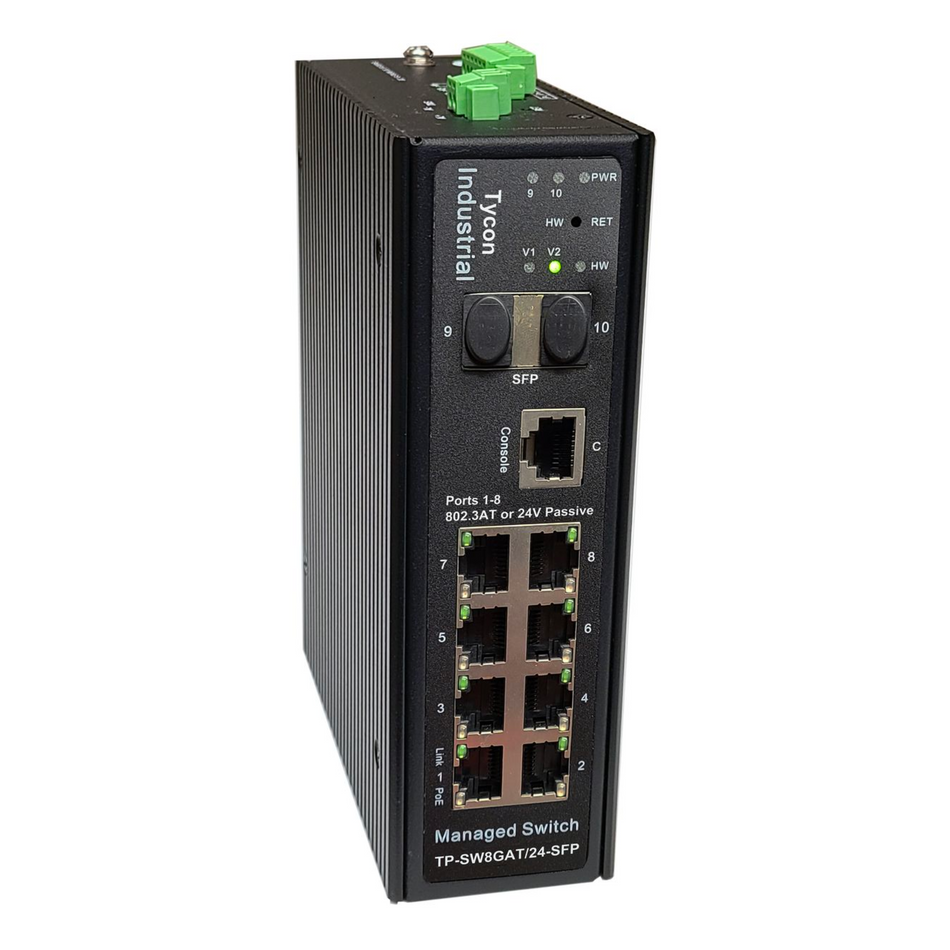 Tycon Power POE SWITCH GIGE 8X 802.3BT 2XSFP MGMT DIN